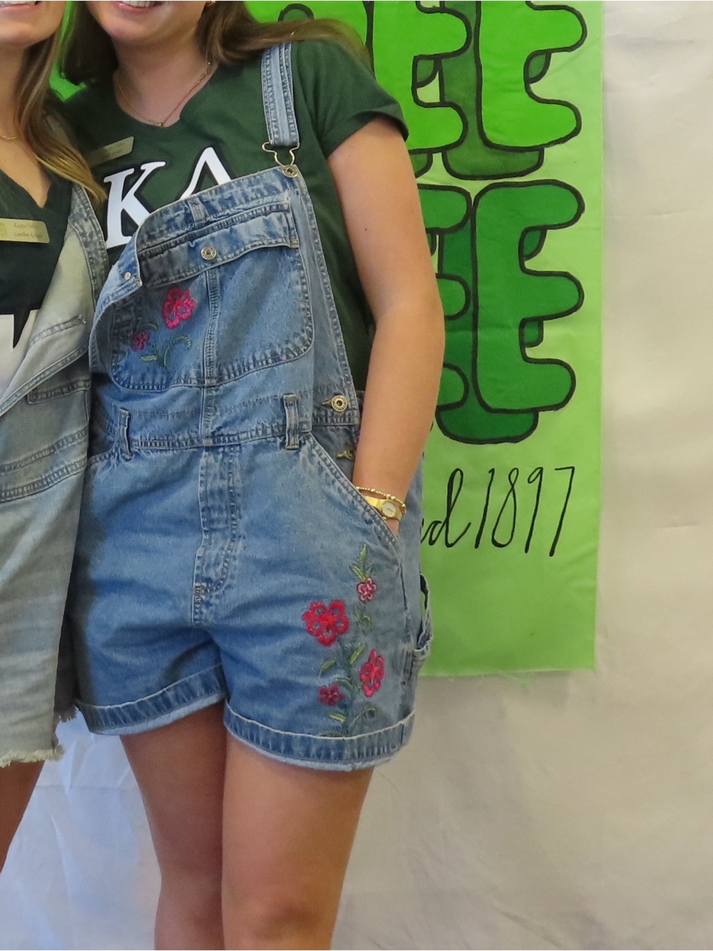 Route 66 Light Blue Denim Overalls with Flower Embroidery